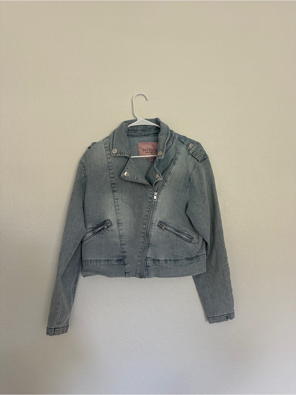 Juicy Couture Women's Light Wash Denim Moto Jacket M